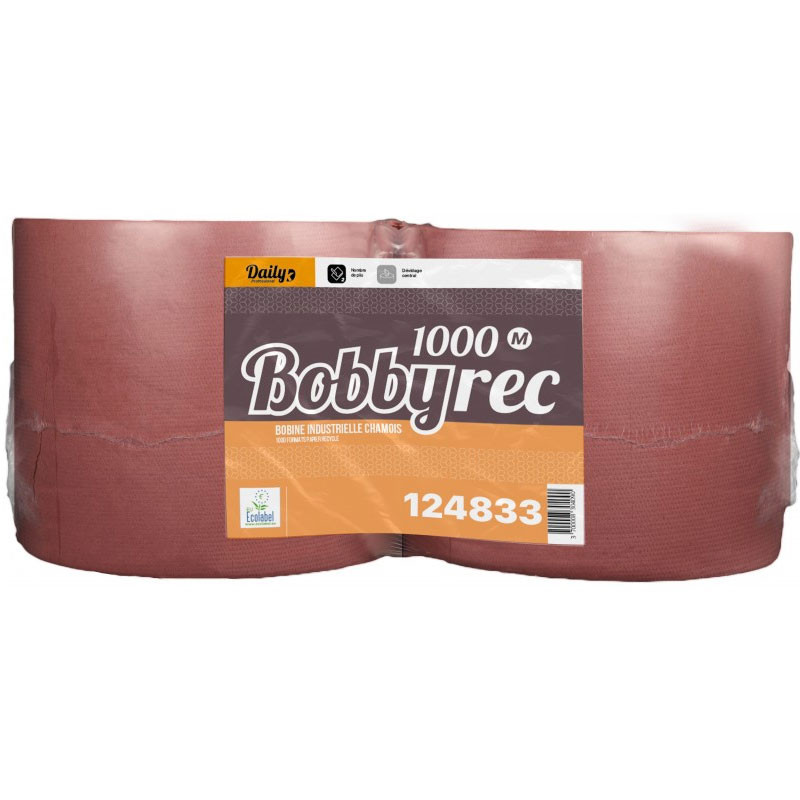 Bobine industrielle d'essuyage 1000 formats recyclée blanc 2 plis 24x22cm - Colis de 2 bobines