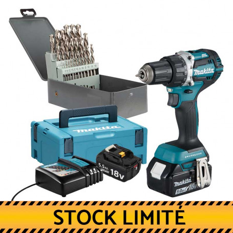 Pack Perceuse visseuse MAKITA + Coffret 25 forets HSS - Stock Limité