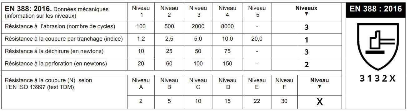 EN 388 : 2016 - 3132X