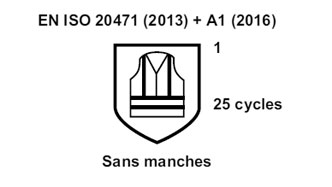 EN ISO 20471 (2013) + A1 (2016) - 1 - 25 cycles - sans manches