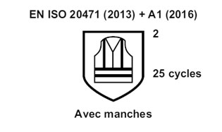 EN ISO 20471 (2013) + A1 (2016) - 2 - 25 cycles - avec manches