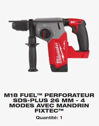 Perforateur SDS-PLUS 26 mm - 4 MODES FIXTEC M18 FHX-0X - Inclus