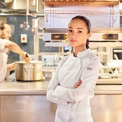 Veste de cuisine femme NUTMEG2 - MEA Blanc 3/4